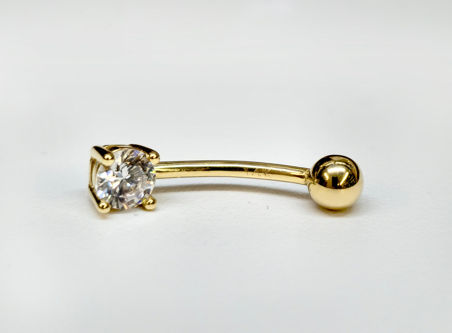 14K Solid Gold Belly Bar ,Belly Button Ring with Crystal Belly Ring - Hand Set and Hand Polished - Gold Body Jewellery