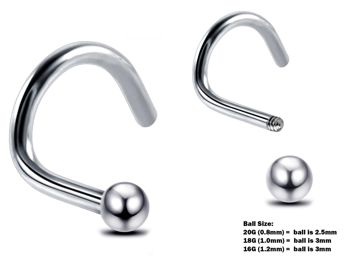 Nose Studs, Nose Ring - 20g, 18g, 16g Nostril Screw Ring with Ball Cone Spike - Nose Piercing, Nose Jewelry, Nose Pin