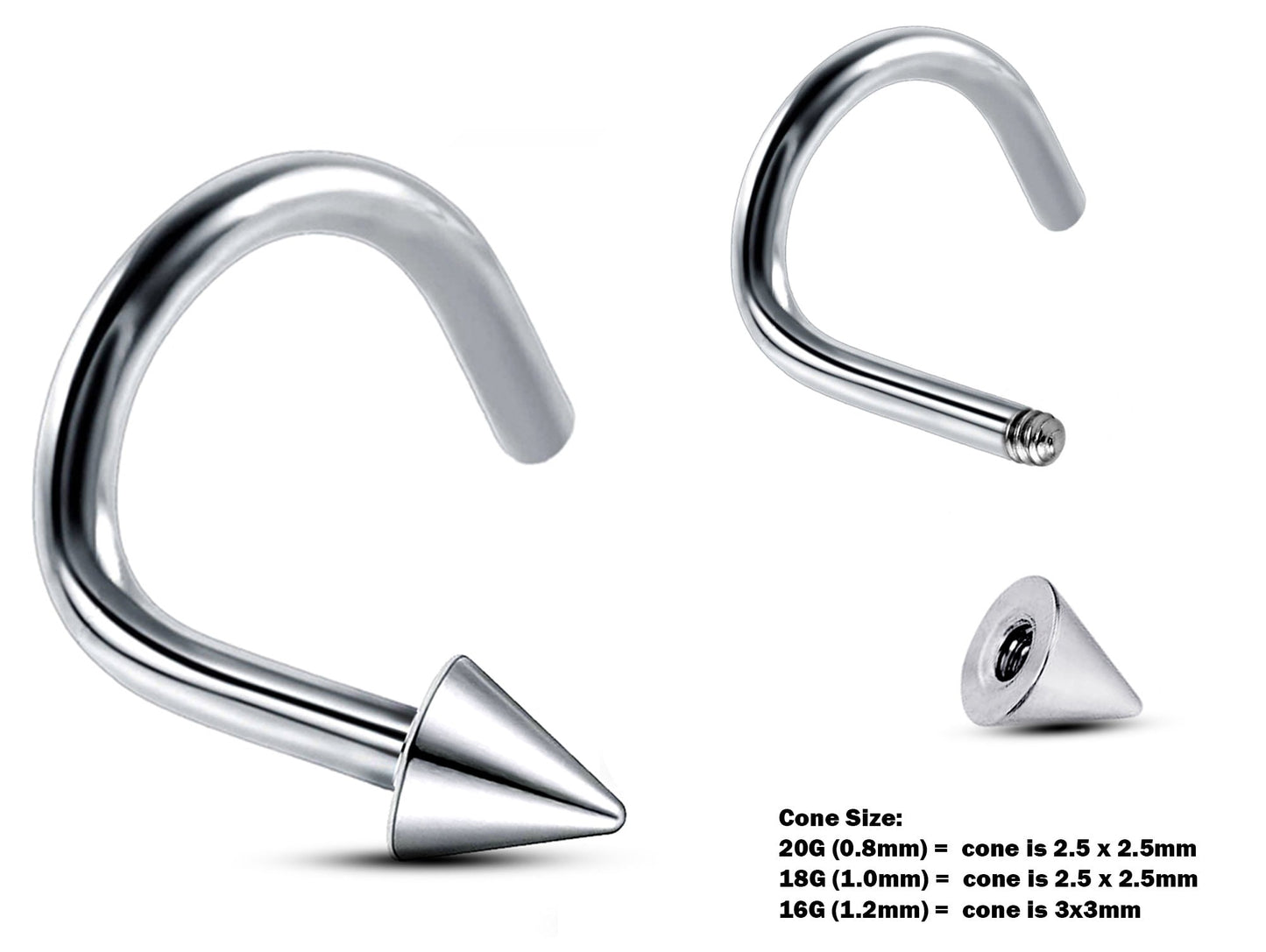 Nose Studs, Nose Ring - 20g, 18g, 16g Nostril Screw Ring with Ball Cone Spike - Nose Piercing, Nose Jewelry, Nose Pin