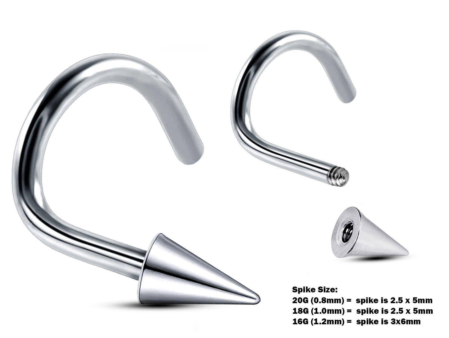 Nose Studs, Nose Ring - 20g, 18g, 16g Nostril Screw Ring with Ball Cone Spike - Nose Piercing, Nose Jewelry, Nose Pin