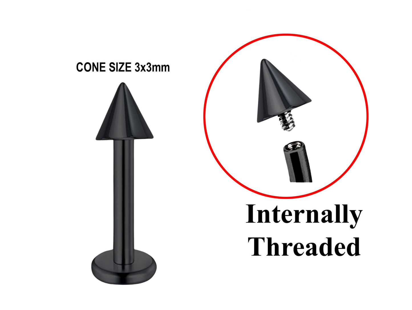Titanium Black Spike Labret, Labret Lip Piercing – 16G 14G Labret Cone Spike Piercing Internally Threaded
