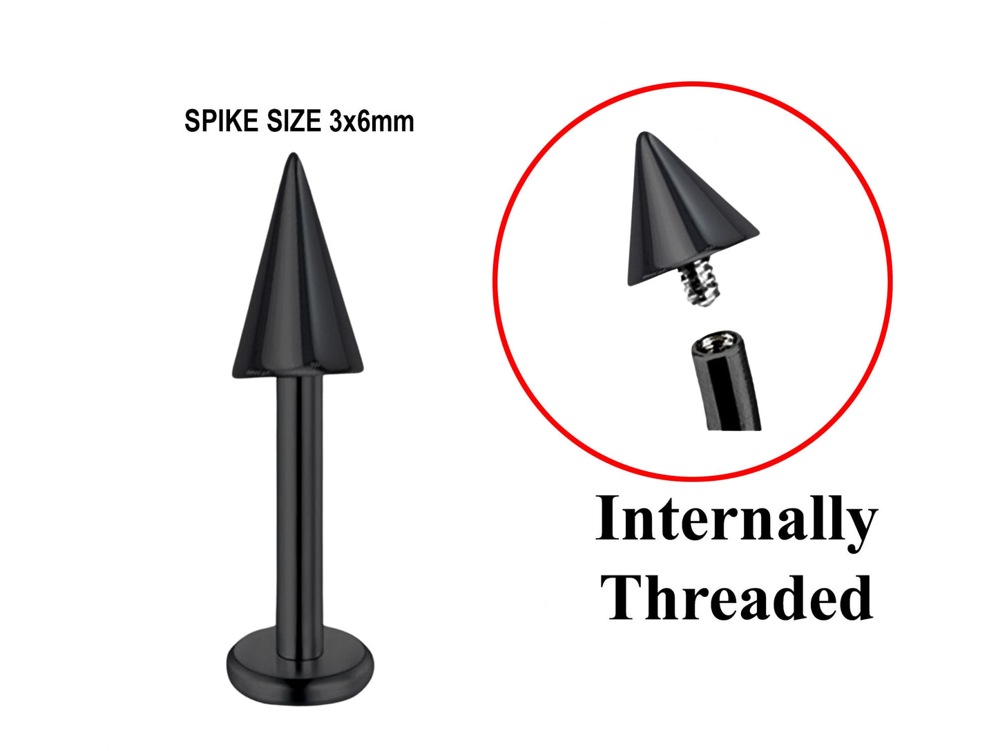 Titanium Black Spike Labret, Labret Lip Piercing – 16G 14G Labret Cone Spike Piercing Internally Threaded