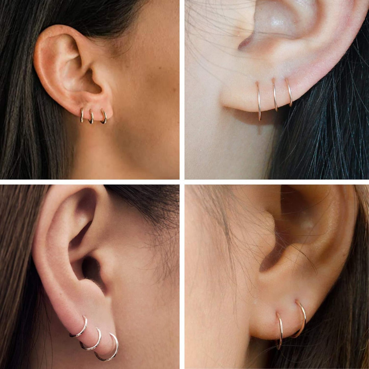 Hoop Earrings Silver - Set of 3 Pairs Hoop Earrings for Women - Comes in Sizes of 10mm, 12mm and 14mm - Silver, Gold, Rose Gold