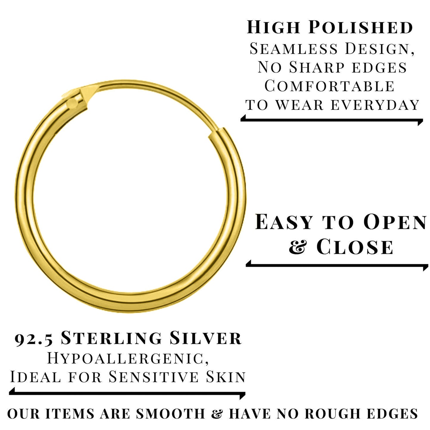 Hoop Earrings Gold - 18K Gold Plated - Hand Crafted and Hand Polished - Packed in a Plush Velvet Bag - See Size Details on the Description
