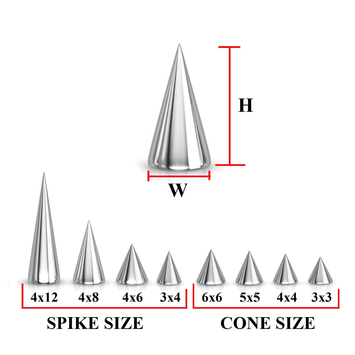Titanium Spike Piercing, Pair of Spike and Cone Replacement Piercing Parts– 16g, 14g Attachment for Barbell, Labret, Horseshoe Bar and More.