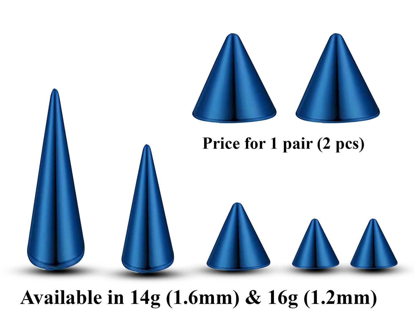 Titanium Spike Piercing, Pair of Spike and Cone Replacement Piercing Parts– 16g, 14g Attachment for Barbell, Labret, Horseshoe Bar and More.