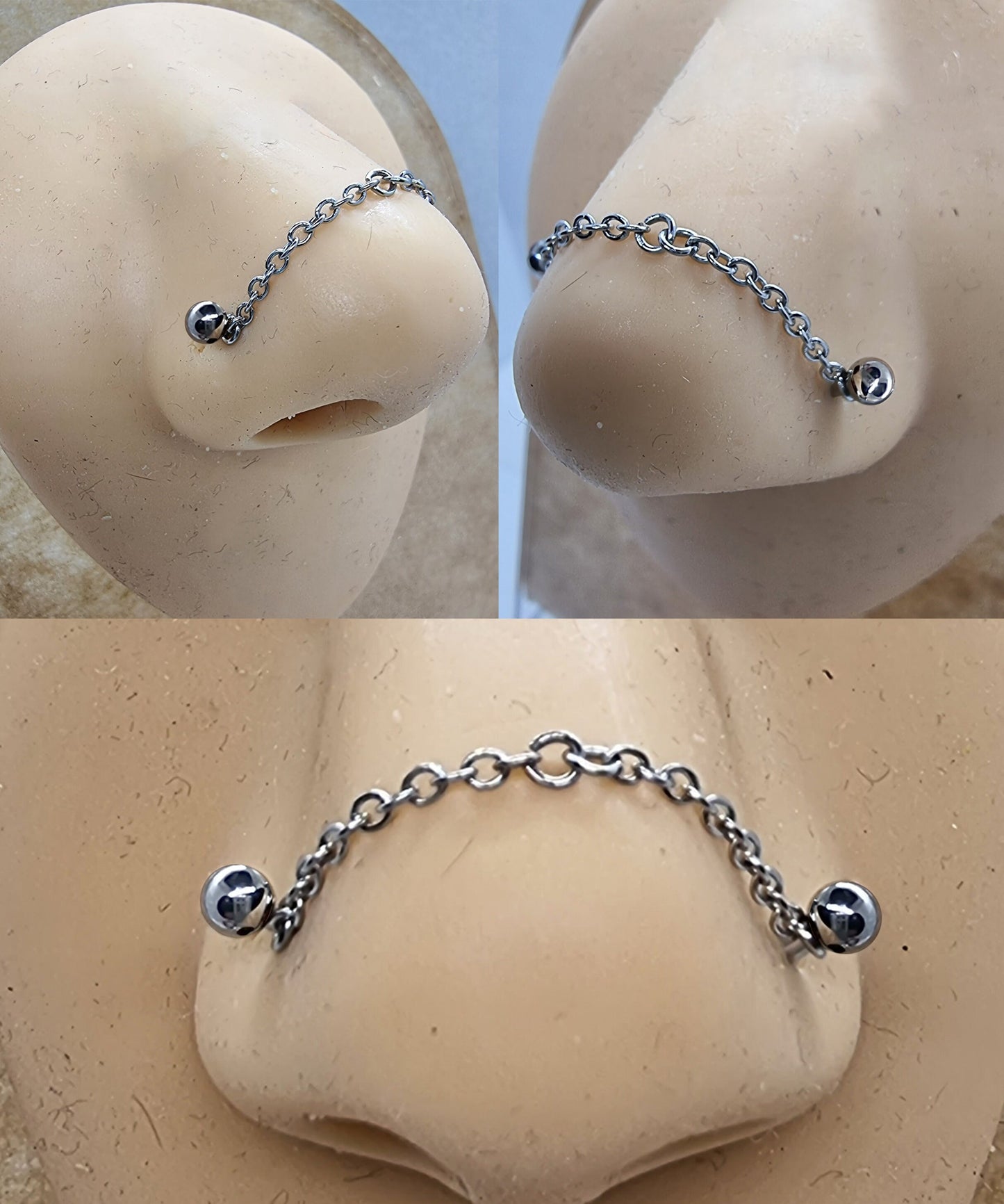 BallConeSpike Nasallang Piercing, Nose Chain Ring - Titanium Nose Piercing - Nostril Screw, Nose Stud - Hand Made to your exact size