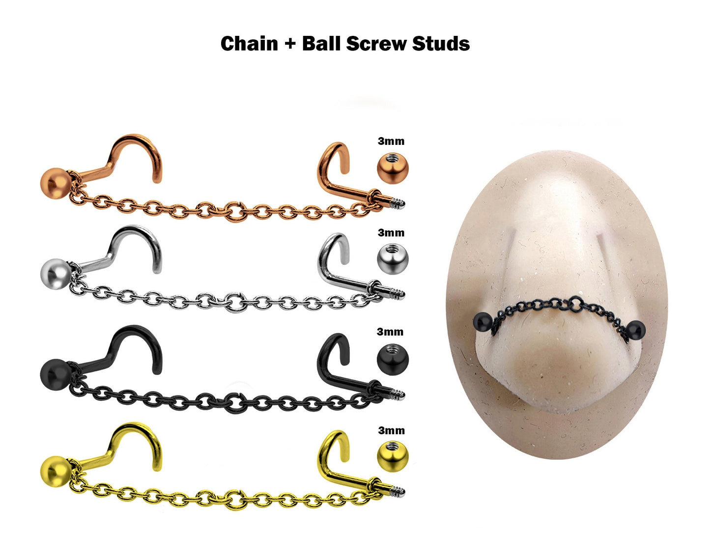 BallConeSpike Nasallang Piercing, Nose Chain Ring - Titanium Nose Piercing - Nostril Screw, Nose Stud - Hand Made to your exact size