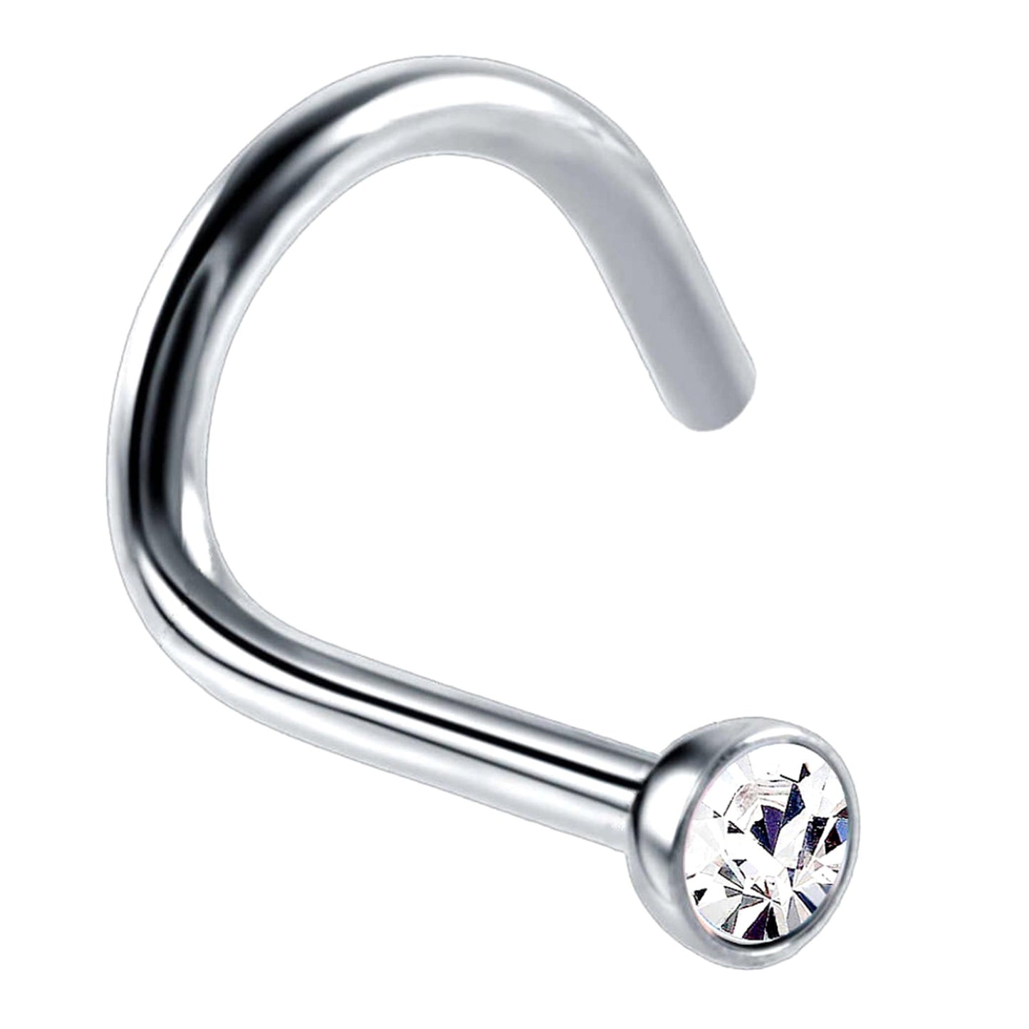 Titanium Nose Studs, Nose Ring - Nostril Screw Ring with Gem CZ Crystal - Nose Piercing Size 18g (1.0mm)