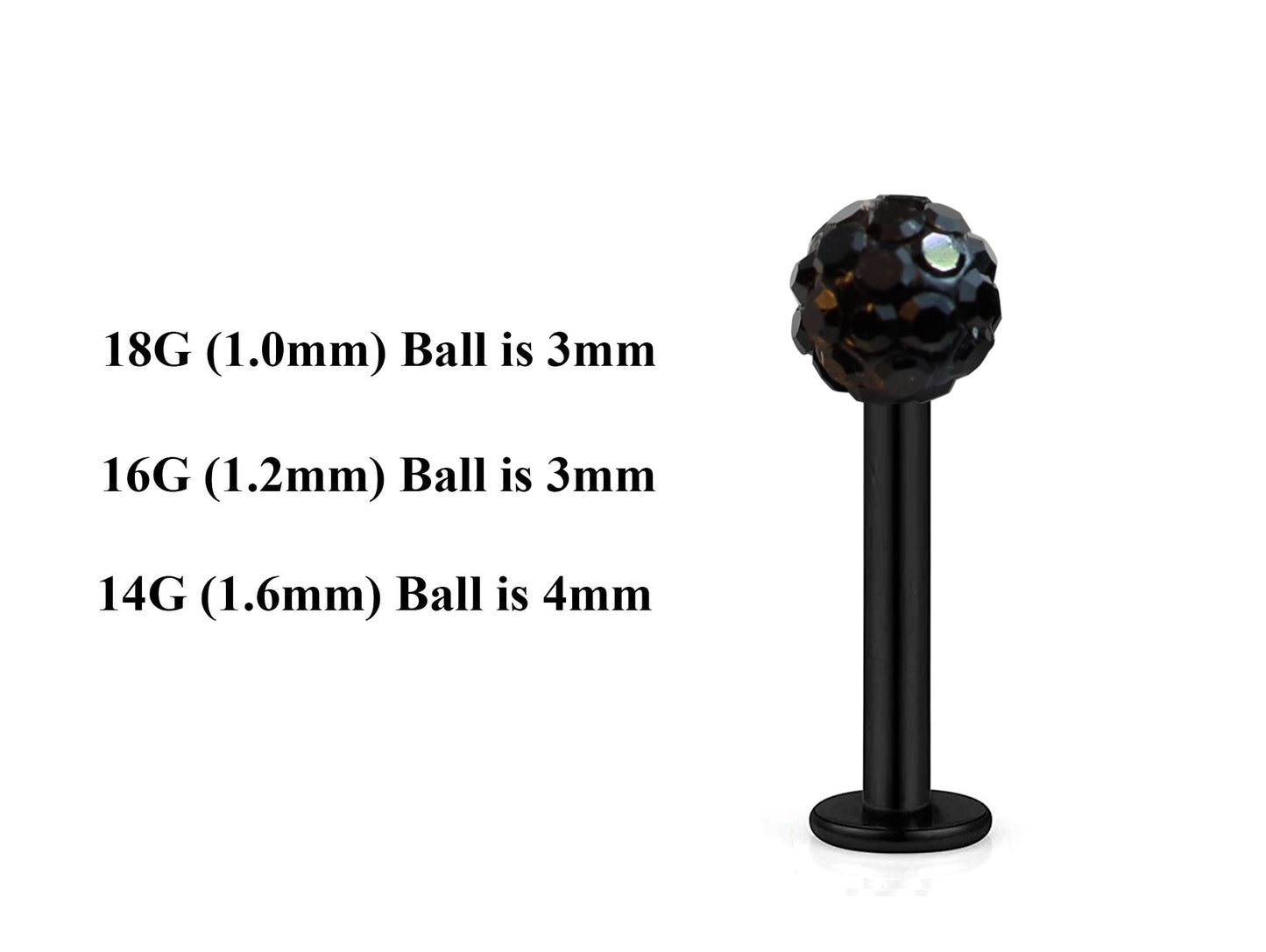 Black Labret Stud, Labret Piercing – Custom Lip Labret 18g 16g 14g Labret Piercing for Lip, Chin and More – Choose Top Ball in the Options
