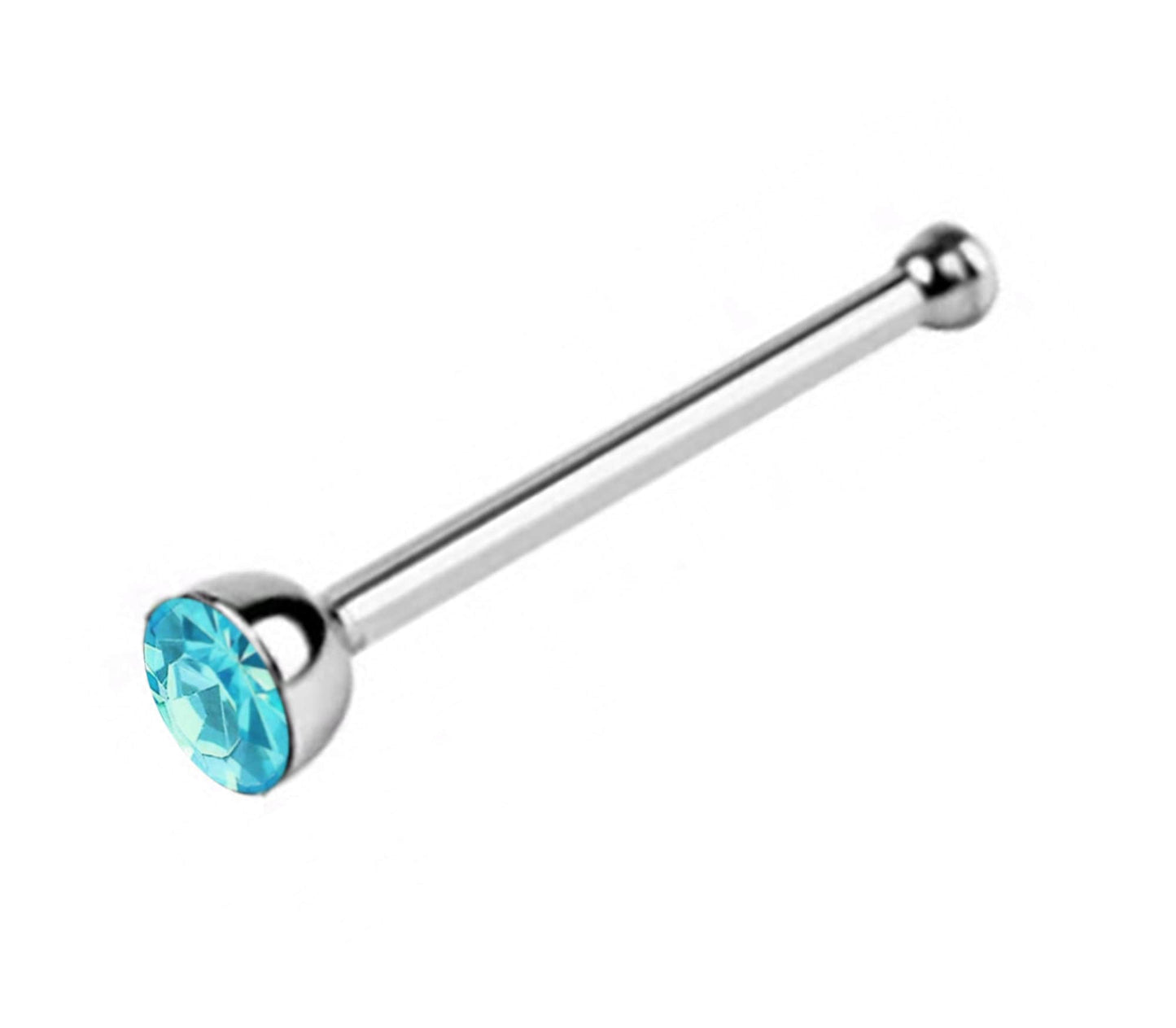 Titanium Nose Piercing, Nose Pin - Nose Bone Stud with Bezel Set CZ Crystals - Nose Ring Size 24g 20g 18g