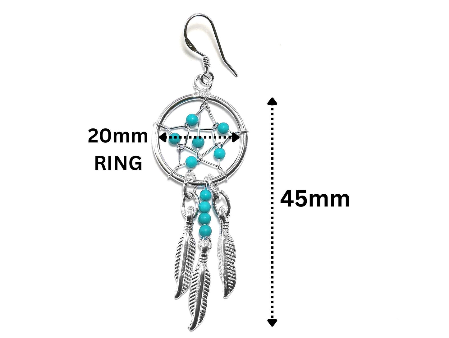 Handmade Silver Dreamcatcher Earrings with Genuine Turquoise, Coral, Onyx & Lapis Beads – Dangle Hook Design
