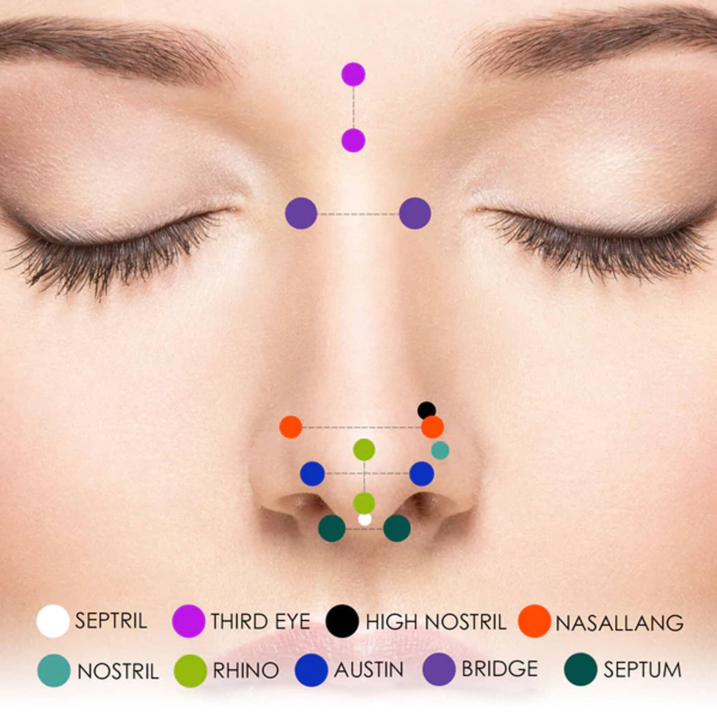 Titanium Nose Chain, Nostril Bridge Piercing - Nasallang Piercing with Gem Ball Crystal - Nose Piercing, Nostril Chain - Hand Made