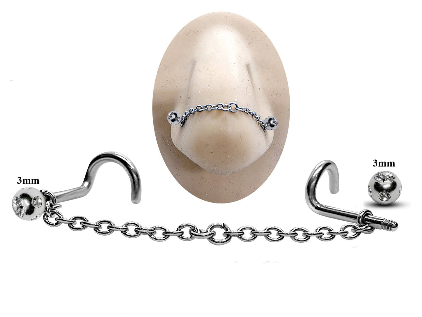 Titanium Nose Piercing, Nostril Chain Piercing - Nasallang Piercing with Multi Crystal Ball - Nose Stud, Nostril Chain - Hand Made