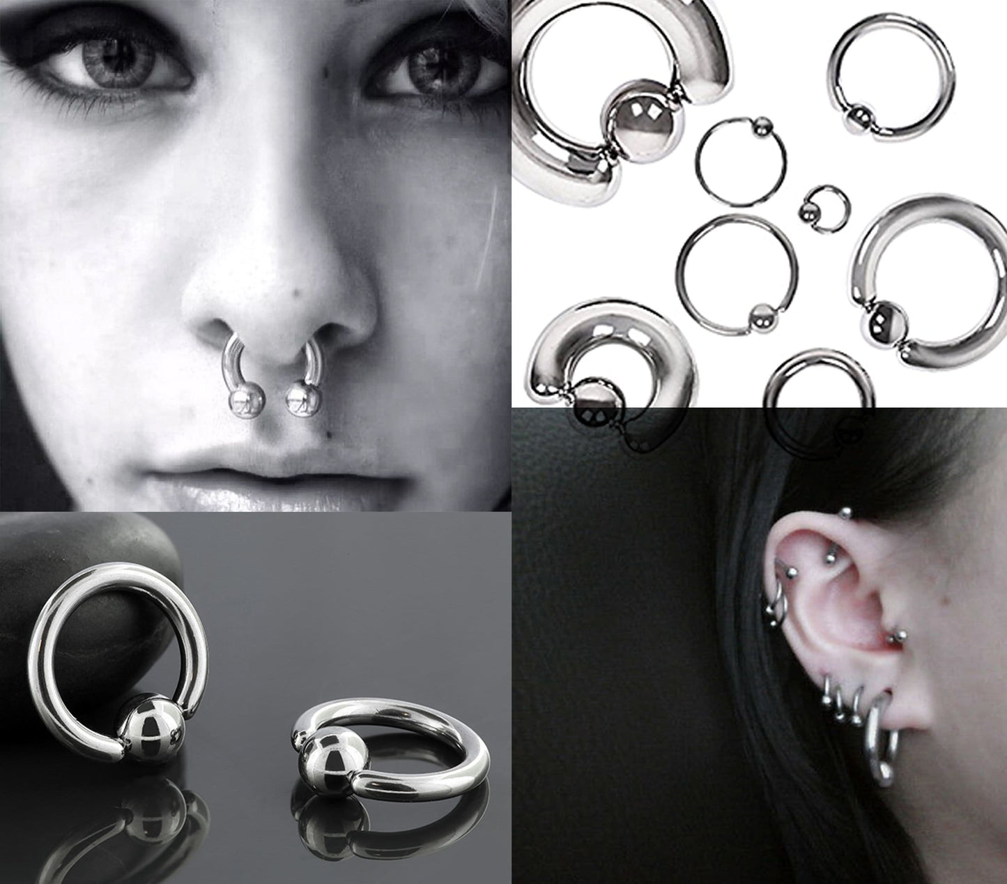 Prince Albert Piercing Jewelry, (2pcs) Ball Closure Ring and Circular Barbell 8G to 00G Big Gauge Large Size PA Ring
