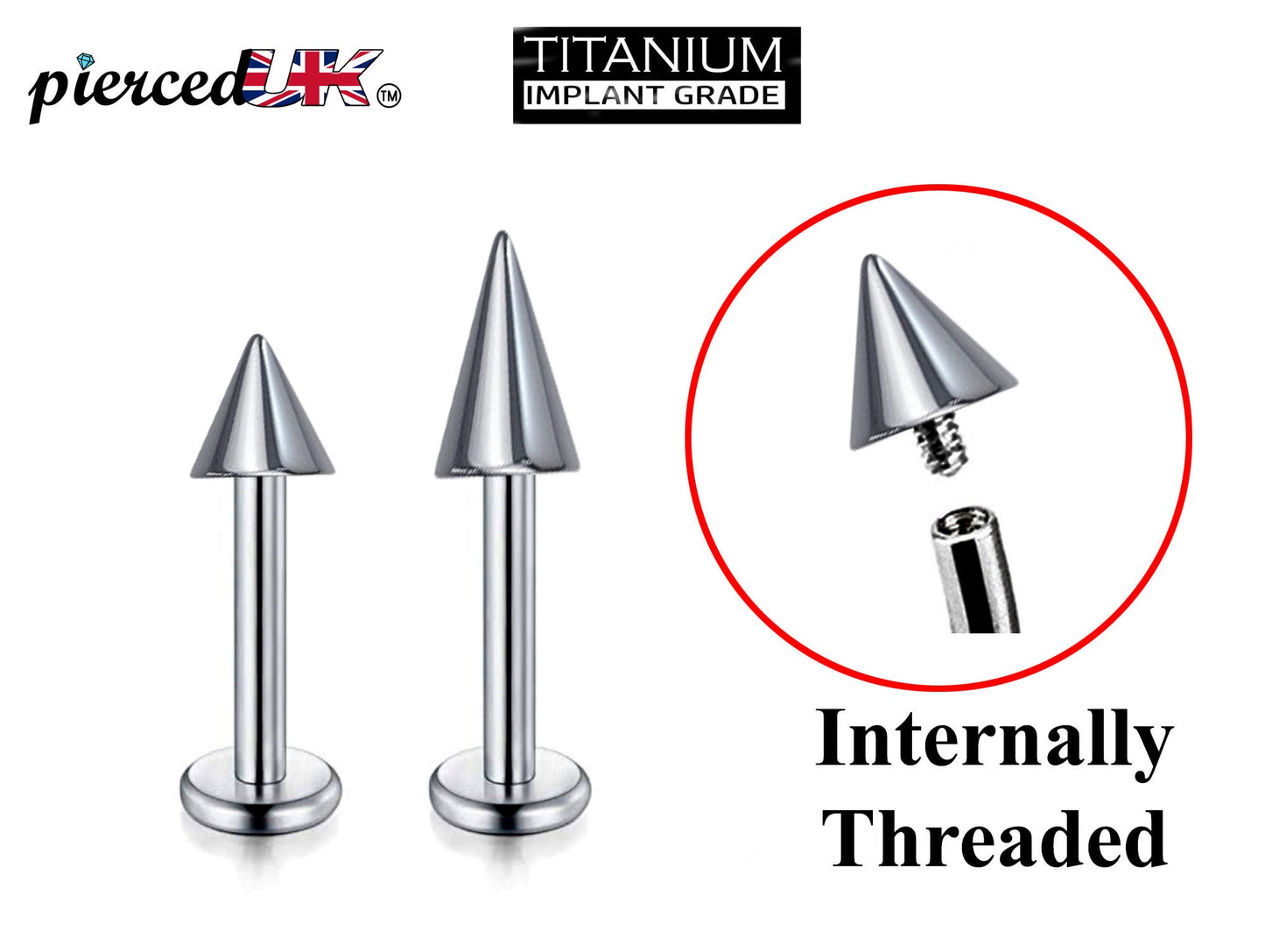 Titanium Spike Labret, Labret Lip Piercing – 16G 14G Labret Cone Spike Piercing Internally Threaded