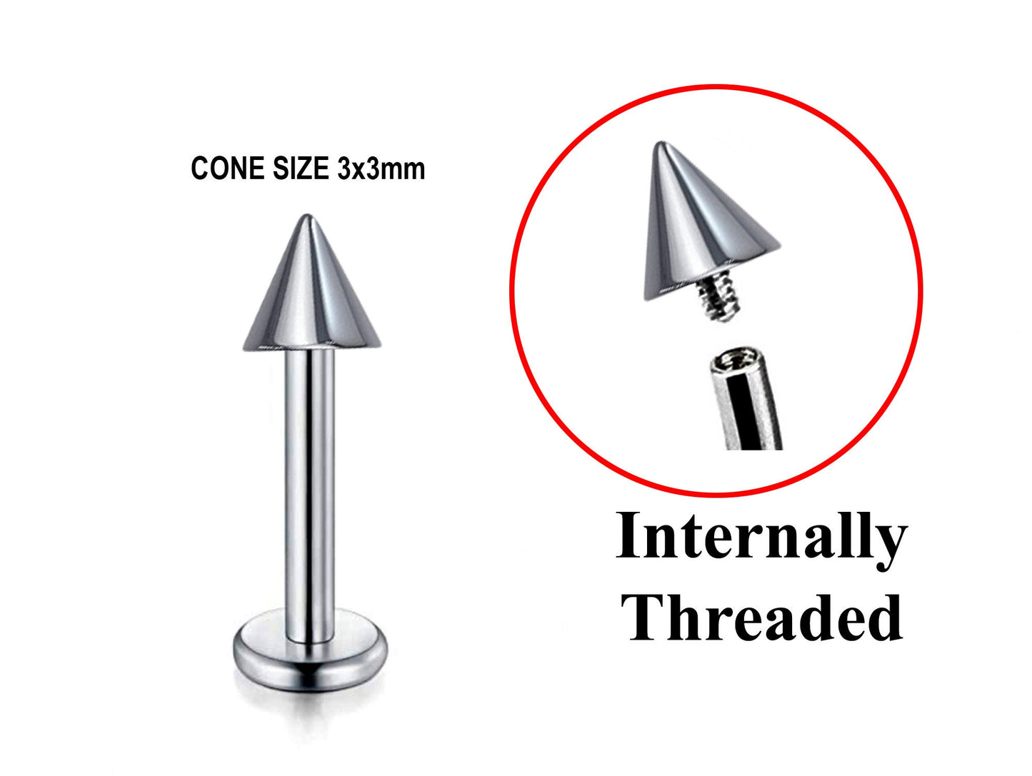 Titanium Spike Labret, Labret Lip Piercing – 16G 14G Labret Cone Spike Piercing Internally Threaded