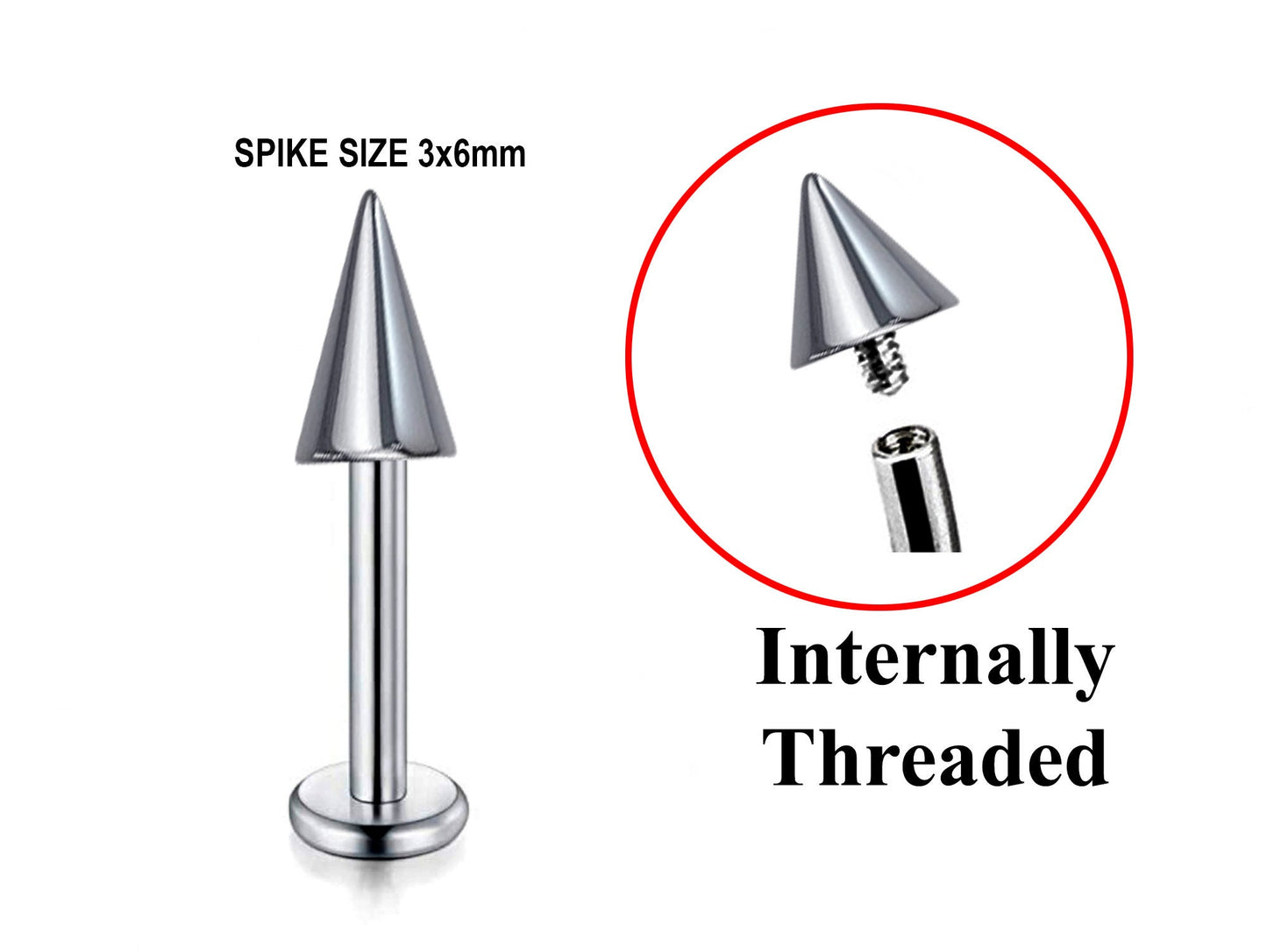 Titanium Spike Labret, Labret Lip Piercing – 16G 14G Labret Cone Spike Piercing Internally Threaded
