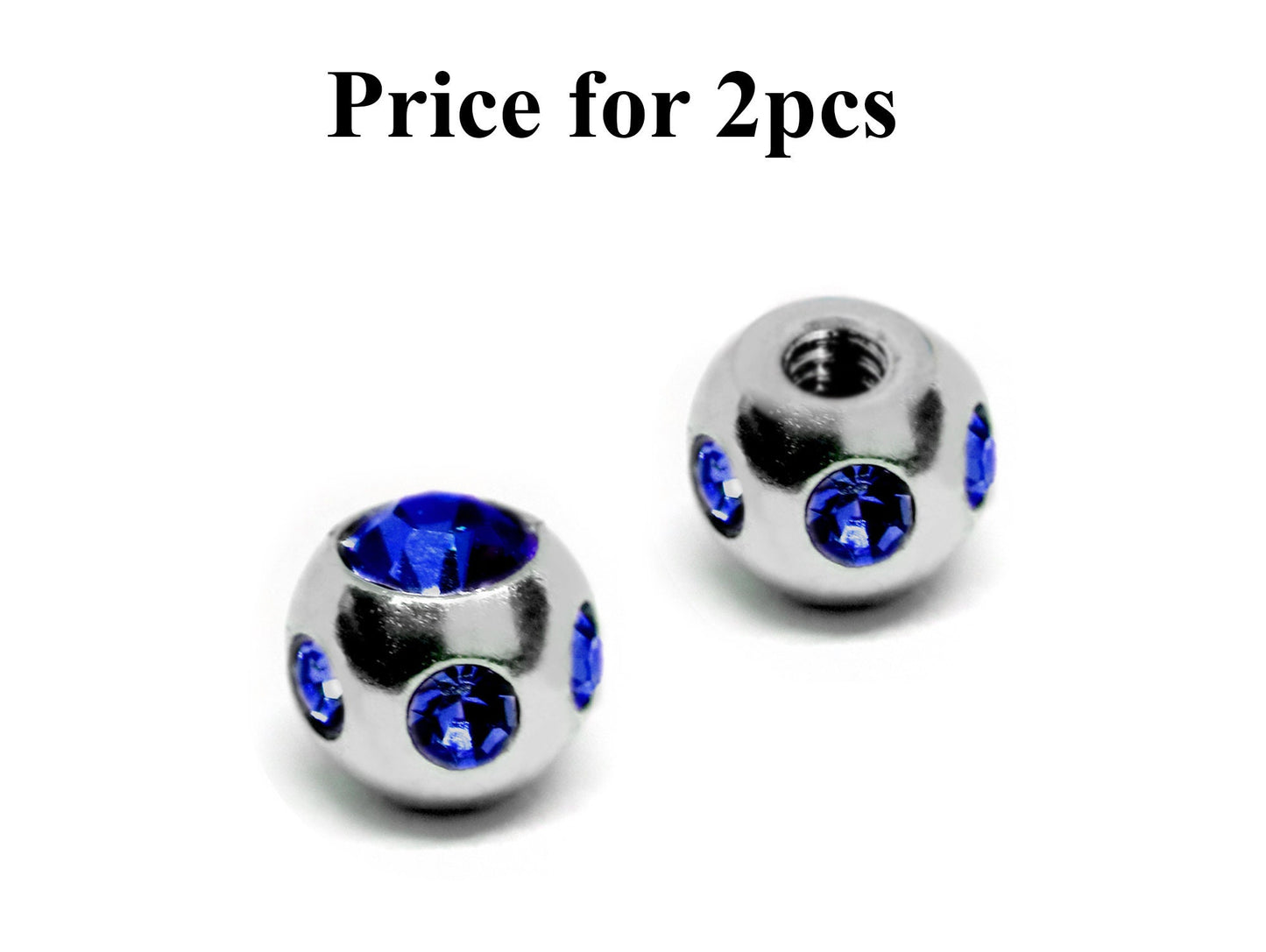 Replacement Piercing Parts, Loose Part – 1 Pair (2pcs) Multi Crystal Ball Attachment for lip labret, Barbell, Septum ring, Curved Barbell
