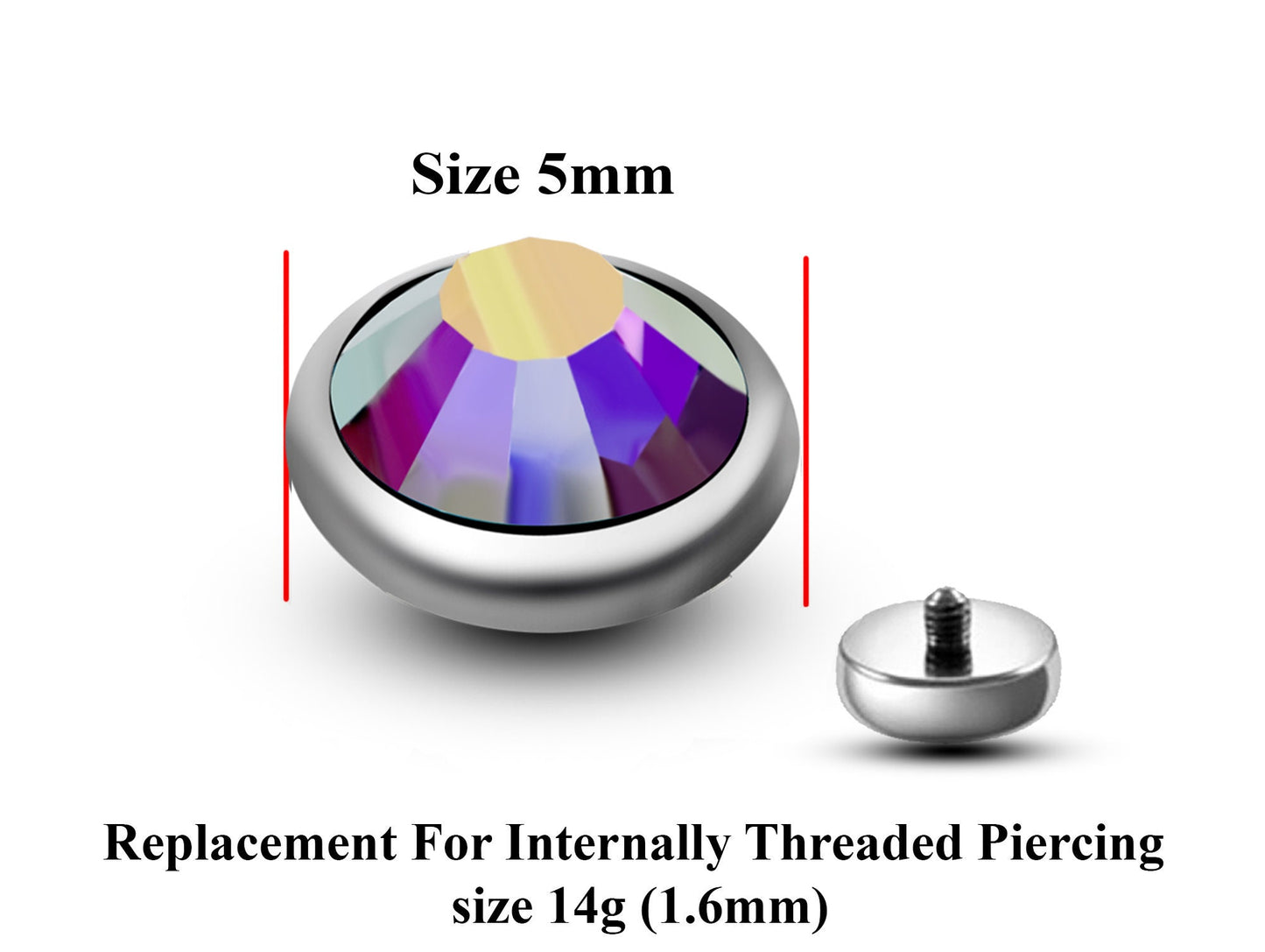 Replacement Piercing Parts, Loose Part – 2pcs –14g Attachment for internally threaded Piercing like Dermal Anchor, Surface Piercing, labret
