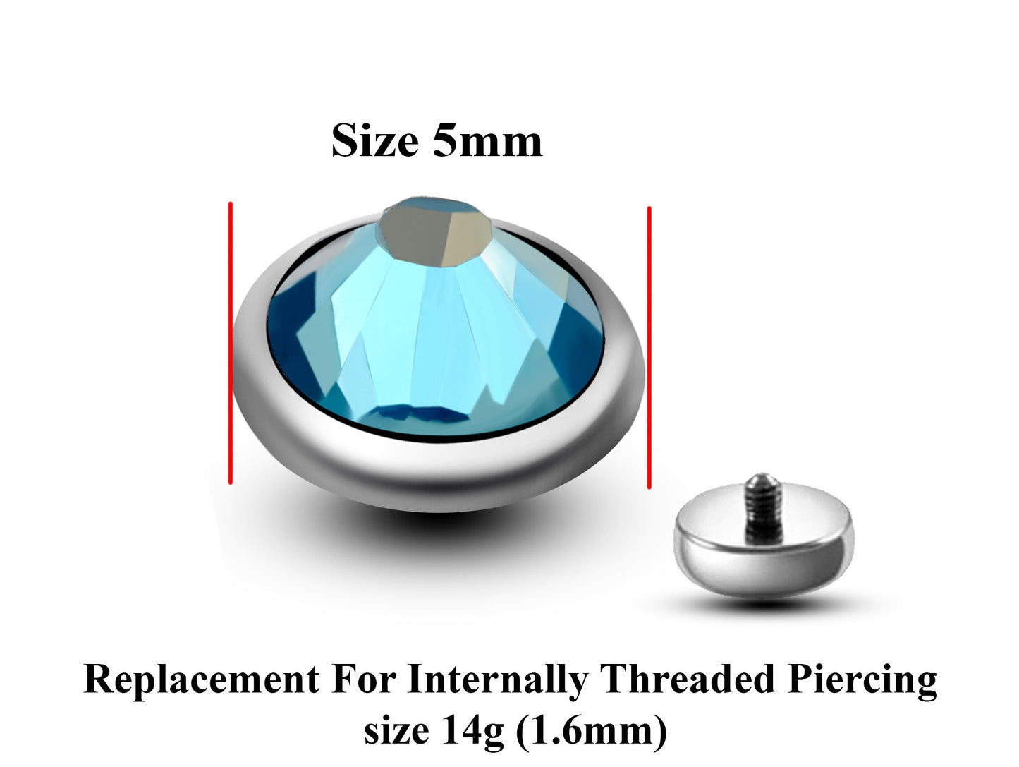 Replacement Piercing Parts, Loose Part – 2pcs –14g Attachment for internally threaded Piercing like Dermal Anchor, Surface Piercing, labret