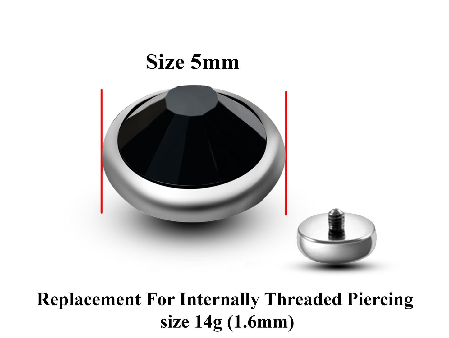 Replacement Piercing Parts, Loose Part – 2pcs –14g Attachment for internally threaded Piercing like Dermal Anchor, Surface Piercing, labret