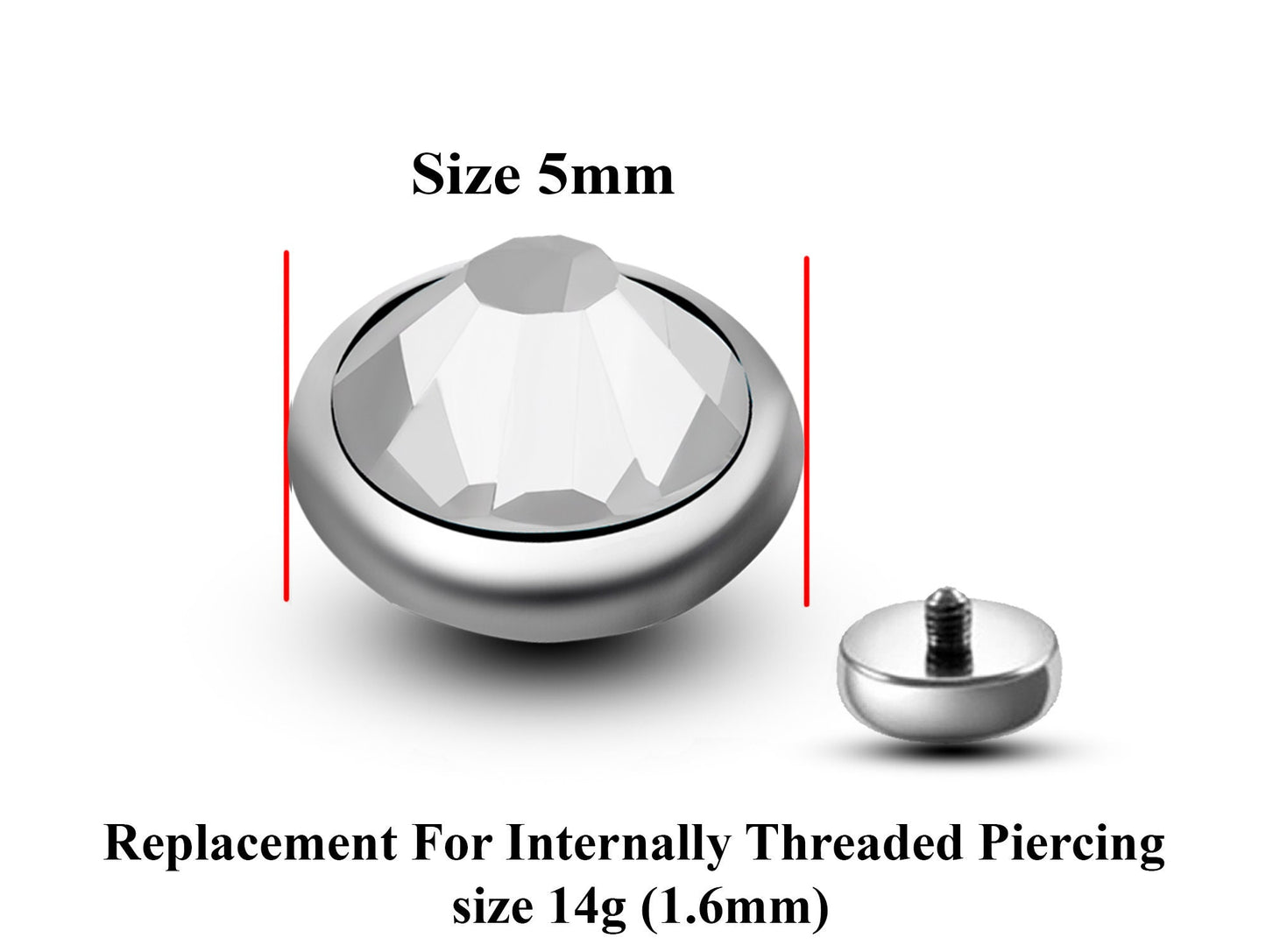 Replacement Piercing Parts, Loose Part – 2pcs –14g Attachment for internally threaded Piercing like Dermal Anchor, Surface Piercing, labret