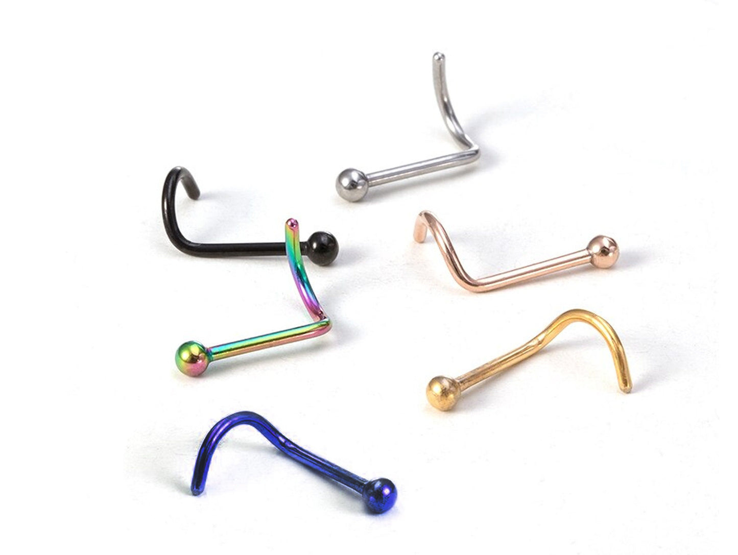 Nose Stud Screw Piercing - Titanium Nostril Jewellery 20g 18g 16g Curve Nose Ring in many Colours - Nasallang Nose Studs, Indian Nose Ring