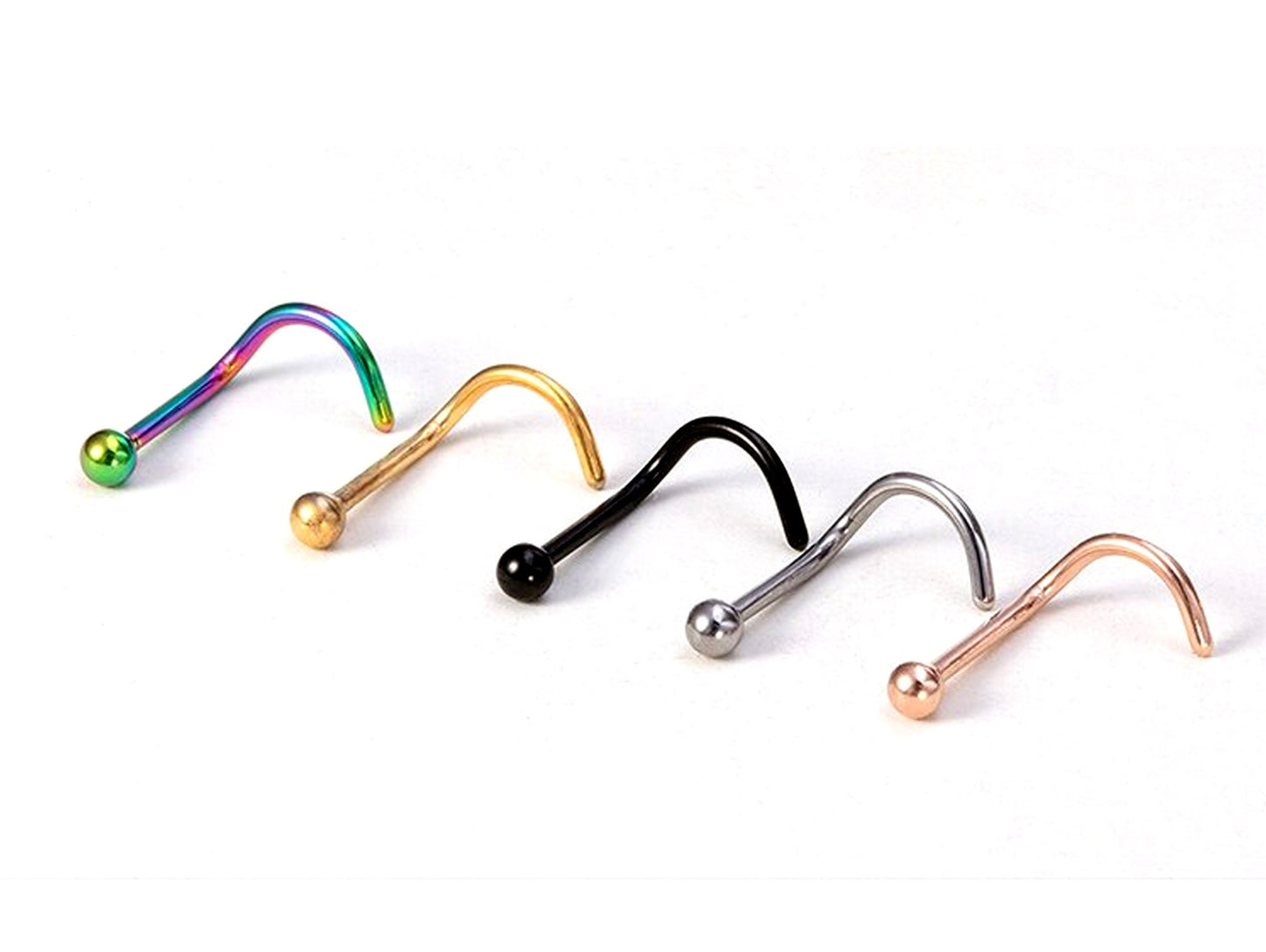 Nose Stud Screw Piercing - Titanium Nostril Jewellery 20g 18g 16g Curve Nose Ring in many Colours - Nasallang Nose Studs, Indian Nose Ring