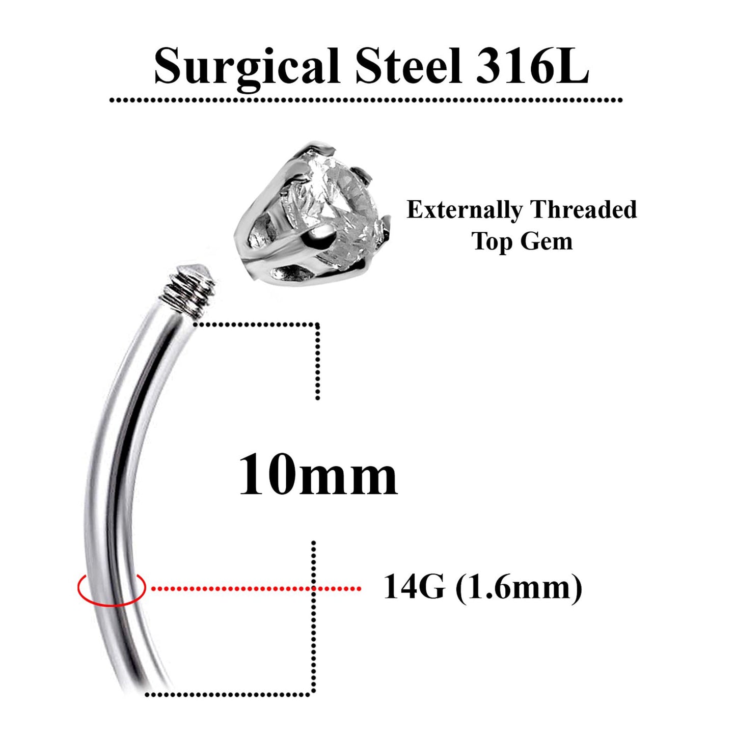Silver Belly Button Rings, Navel Piercing - Windmill Belly Piercing with High Quality CZ Crystals -Navel Jewelry-16g (1.6mm) Length is 10mm