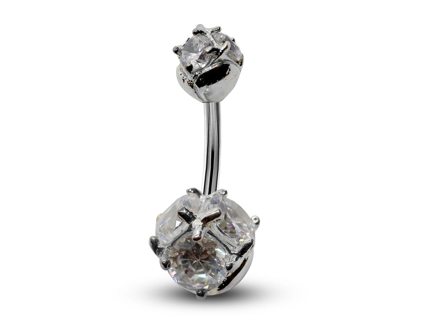 Silver Belly Bars, Navel Ring - Triple Round Crystal Belly Piercing - Prong Setting - Navel Jewelry - 16g (1.6mm) Length is 10mm