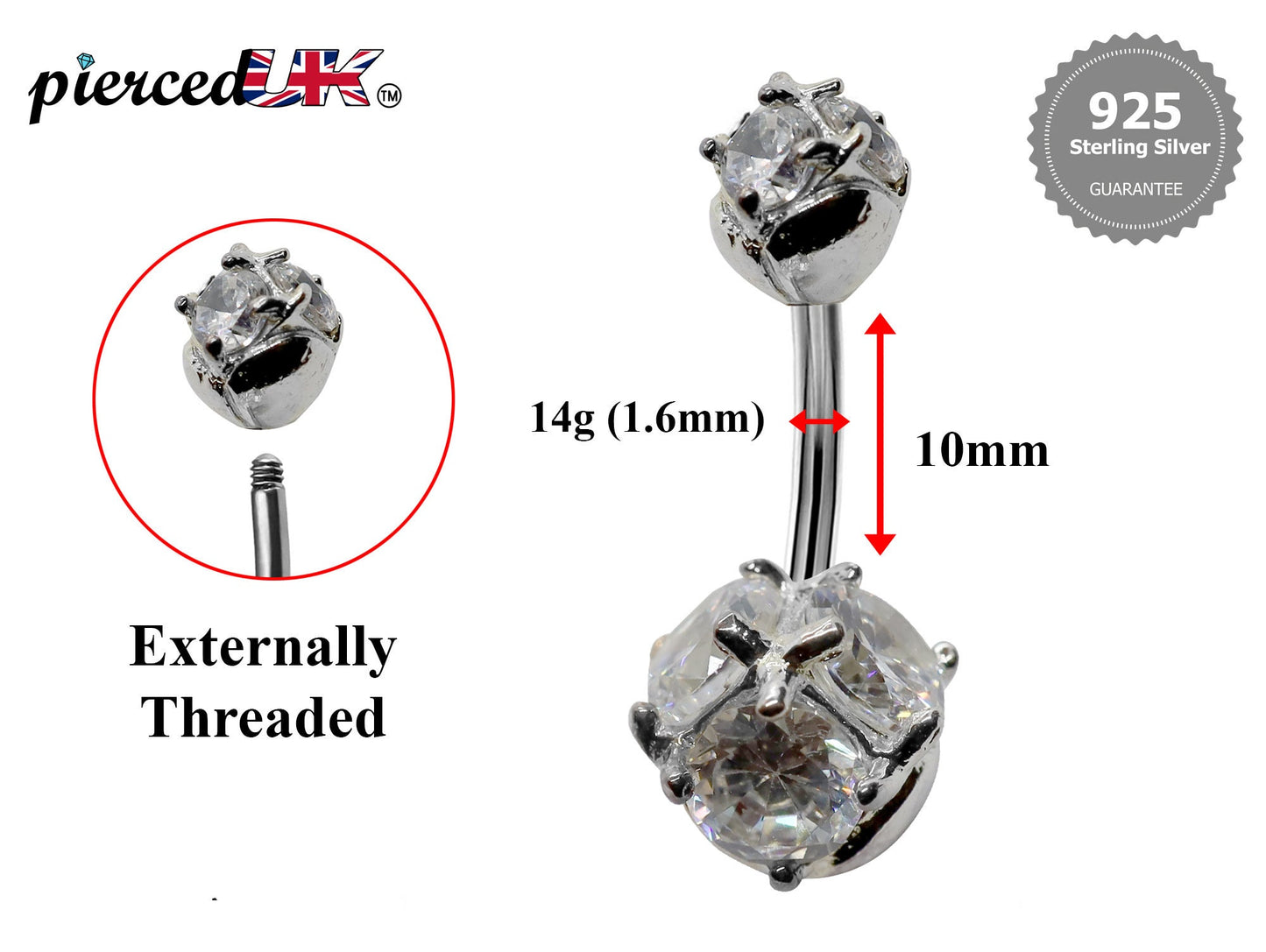 Silver Belly Bars, Navel Ring - Triple Round Crystal Belly Piercing - Prong Setting - Navel Jewelry - 16g (1.6mm) Length is 10mm