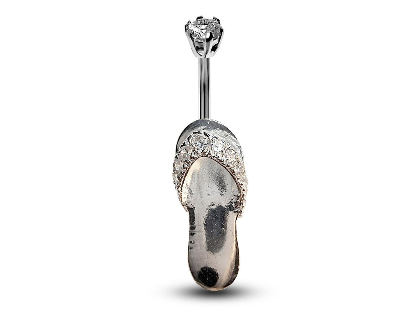 Silver Belly Button Rings, Navel Piercing - Sleeper Belly Piercing with High Quality CZ Crystals -Navel Jewelry-16g (1.6mm) Length is 10mm