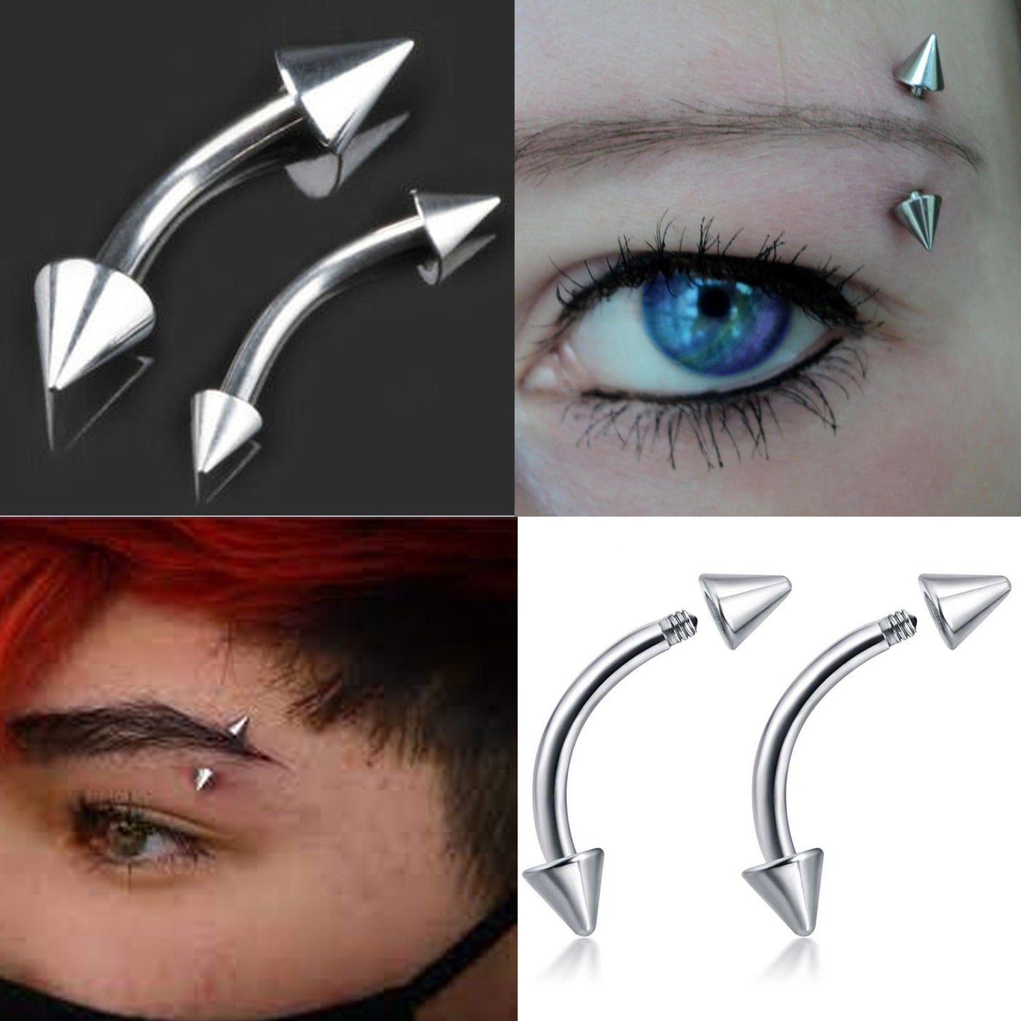 Curved Barbell Piercing, Daith Earring - Bent Spike Barbell Piercing - 18g 16g, 14g - Piercing for Eyebrow, Ear, Belly Ring, and More