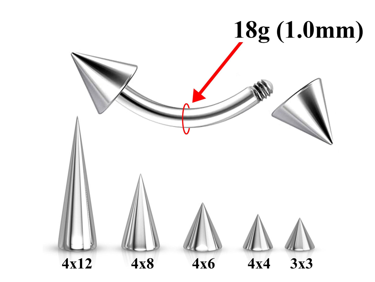Curved Barbell Piercing, Daith Earring - Bent Spike Barbell Piercing - 18g 16g, 14g - Piercing for Eyebrow, Ear, Belly Ring, and More