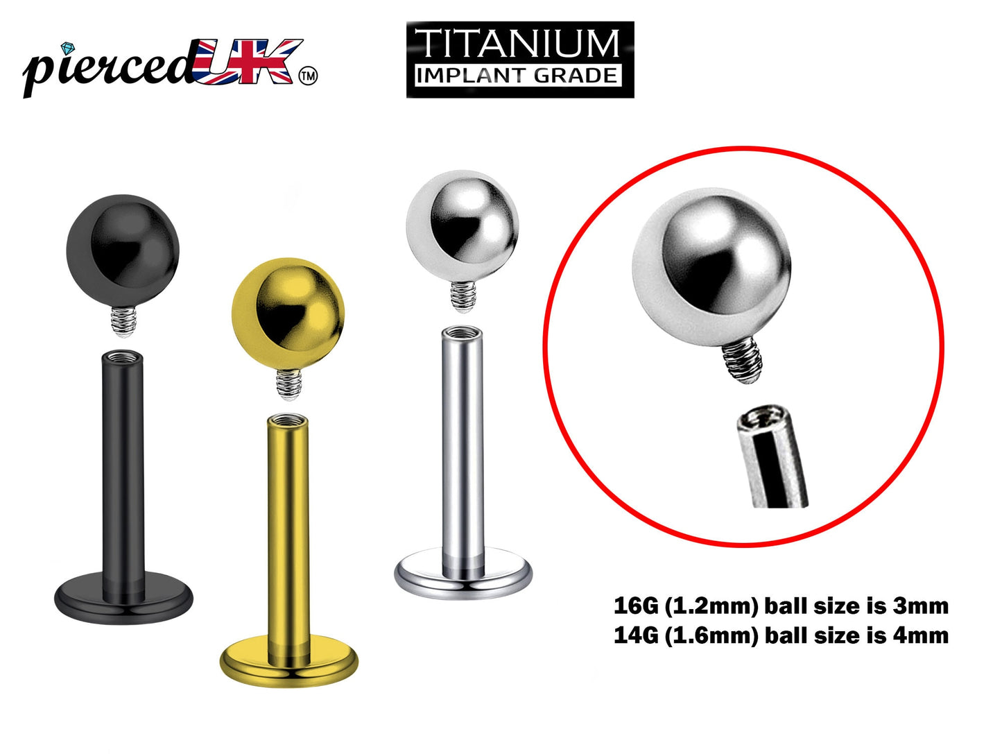 Titanium Internal Labret Stud Piercing, Lip Piercing - 16G 14G Body Piercing Tragus Earring, Flat Back Lip Jewellery