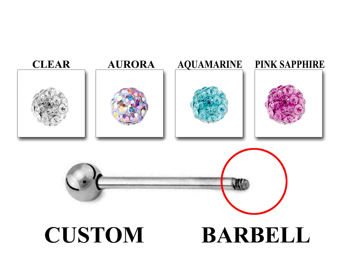 Barbell Earrings - Customize Barbell Piercing in 20g 18g 16g 14g - Spike - Gem Ball - Multi Stone - Disco Ball - Plain Ball.