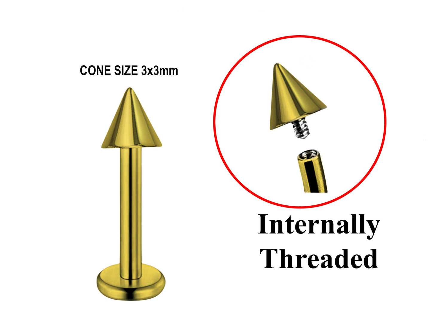 Titanium Gold Spike Labret, Labret Lip Piercing – 16G 14G Labret Cone Spike Piercing Internally Threaded