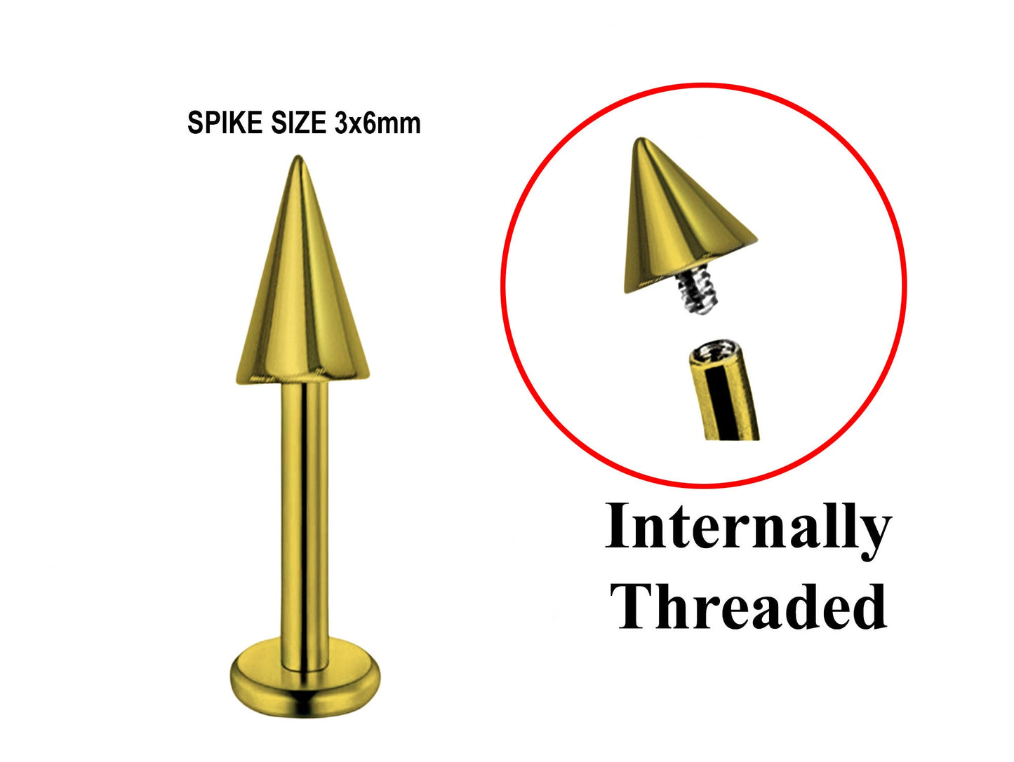 Titanium Gold Spike Labret, Labret Lip Piercing – 16G 14G Labret Cone Spike Piercing Internally Threaded