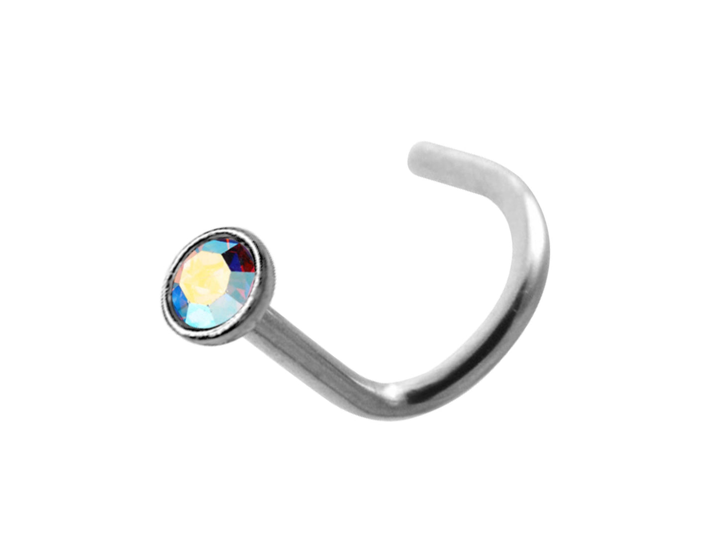 Titanium Nose Studs, Nose Ring - 18G Nostril Screw Ring with Inlay Bezel Setting 2.5mm Crystal Nose Piercing, Nose Jewelry - Length 8mm