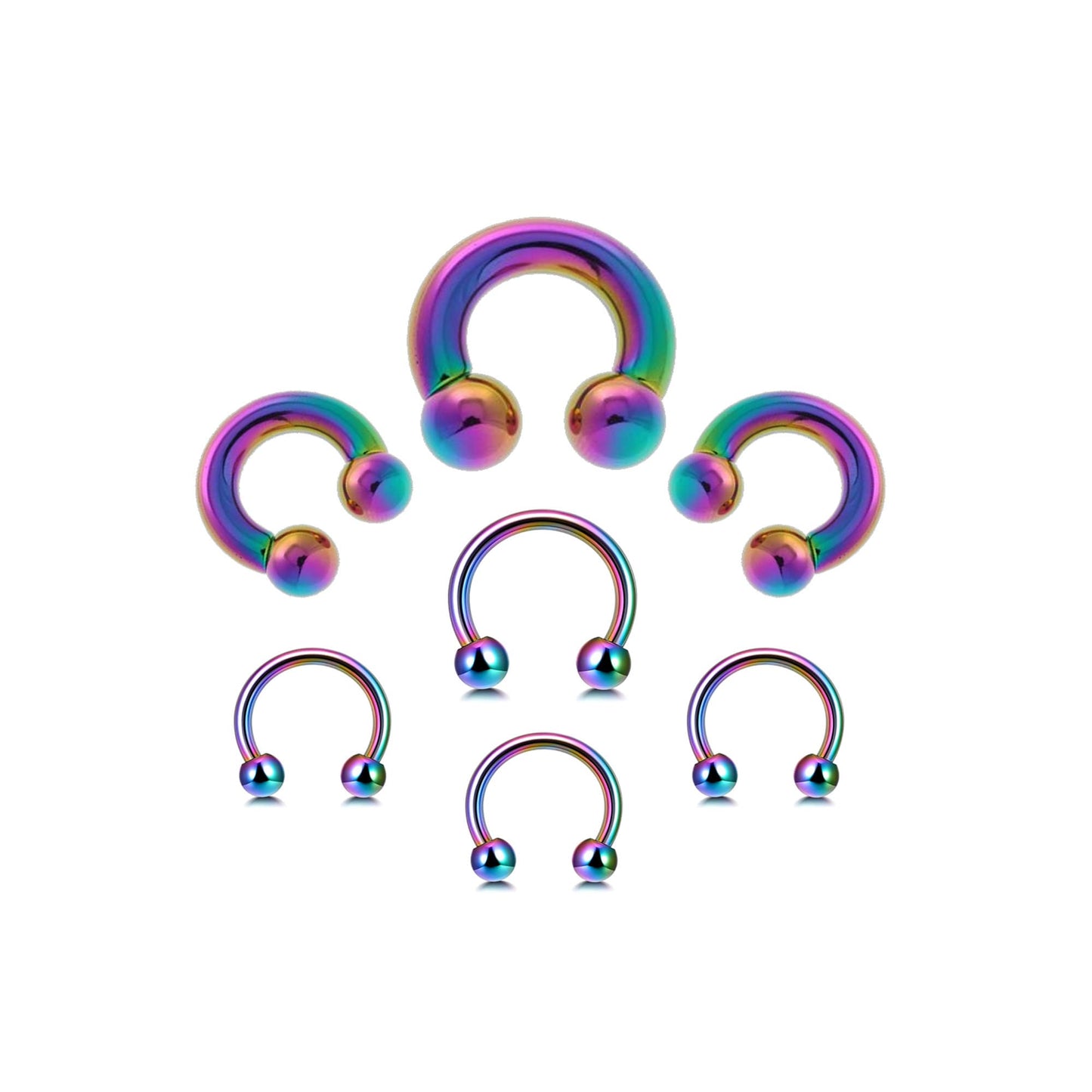 Horseshoe Earrings, Rainbow Nose Ring - Horseshoe Septum Ring - 00G, 0G, 1G, 2G, 4G, 6G, 8G, 10G, 12G, 14G 16G, 18G - Size 6mm to 19mm