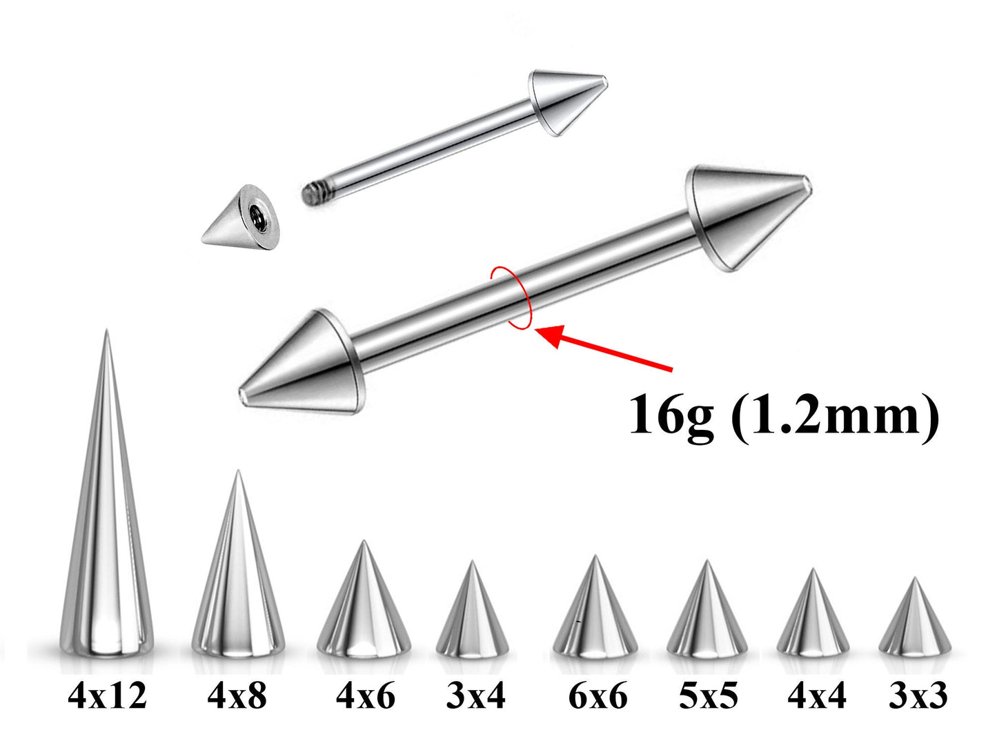 Titanium Spike, Cone 16G Barbel Piercing