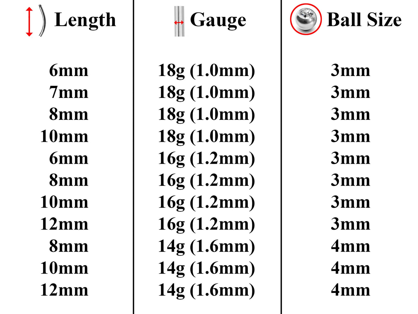 Curved Barbell, Daith Piercing – 18g, 16g, 14g Eyebrow Piercing Jewelry in many Colors with Clear Crystal Top Gem Ball