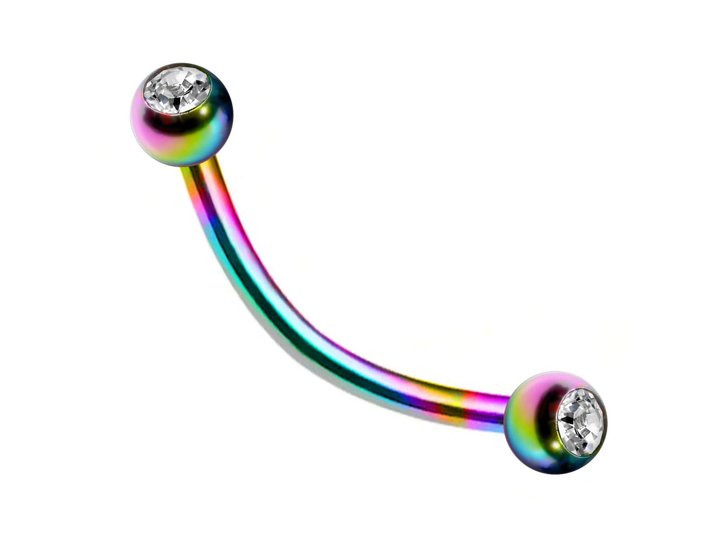 Curved Barbell, Daith Piercing – 18g, 16g, 14g Eyebrow Piercing Jewelry in many Colors with Clear Crystal Top Gem Ball
