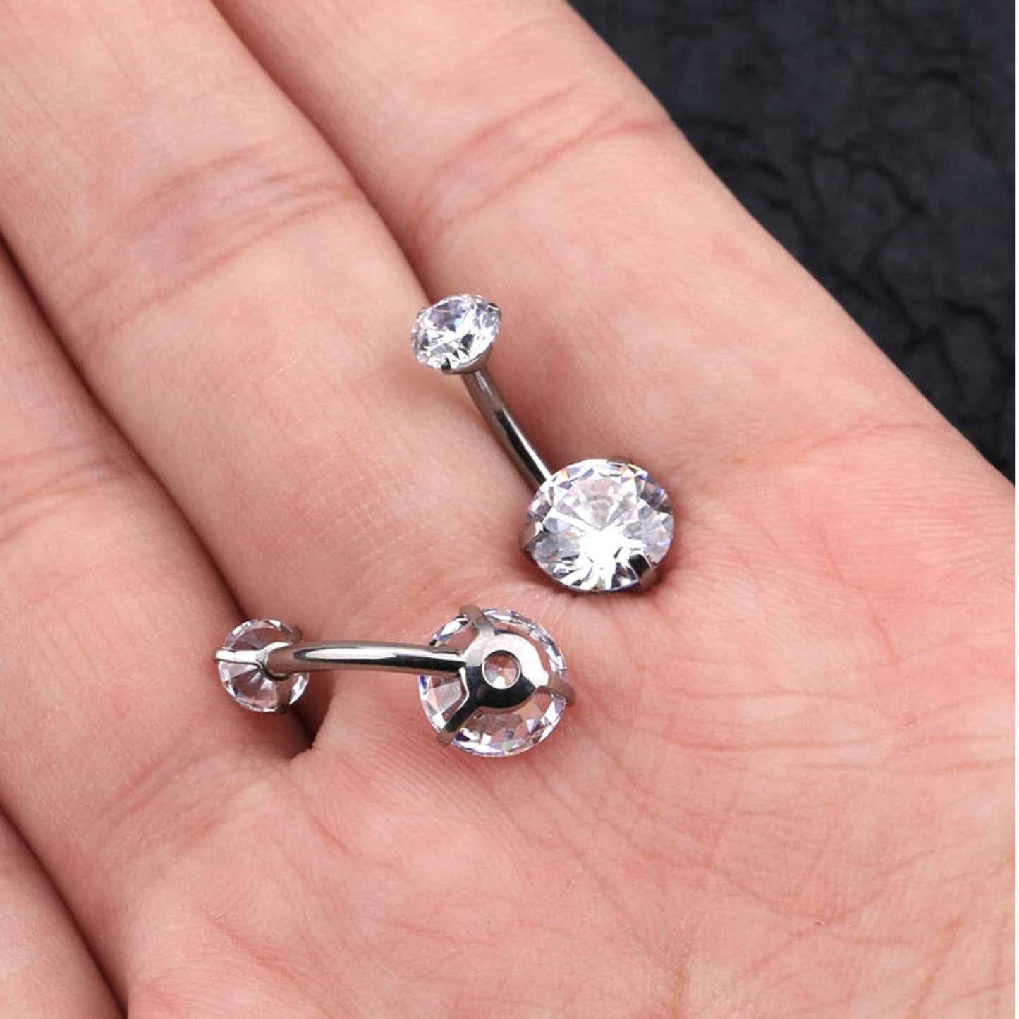 Belly Bar, Belly Button Rings - Internally Threaded top Gem Belly Button Piercing - 14g (1.6mm) 10mm - Prong Set AAA+ CZ Crystals
