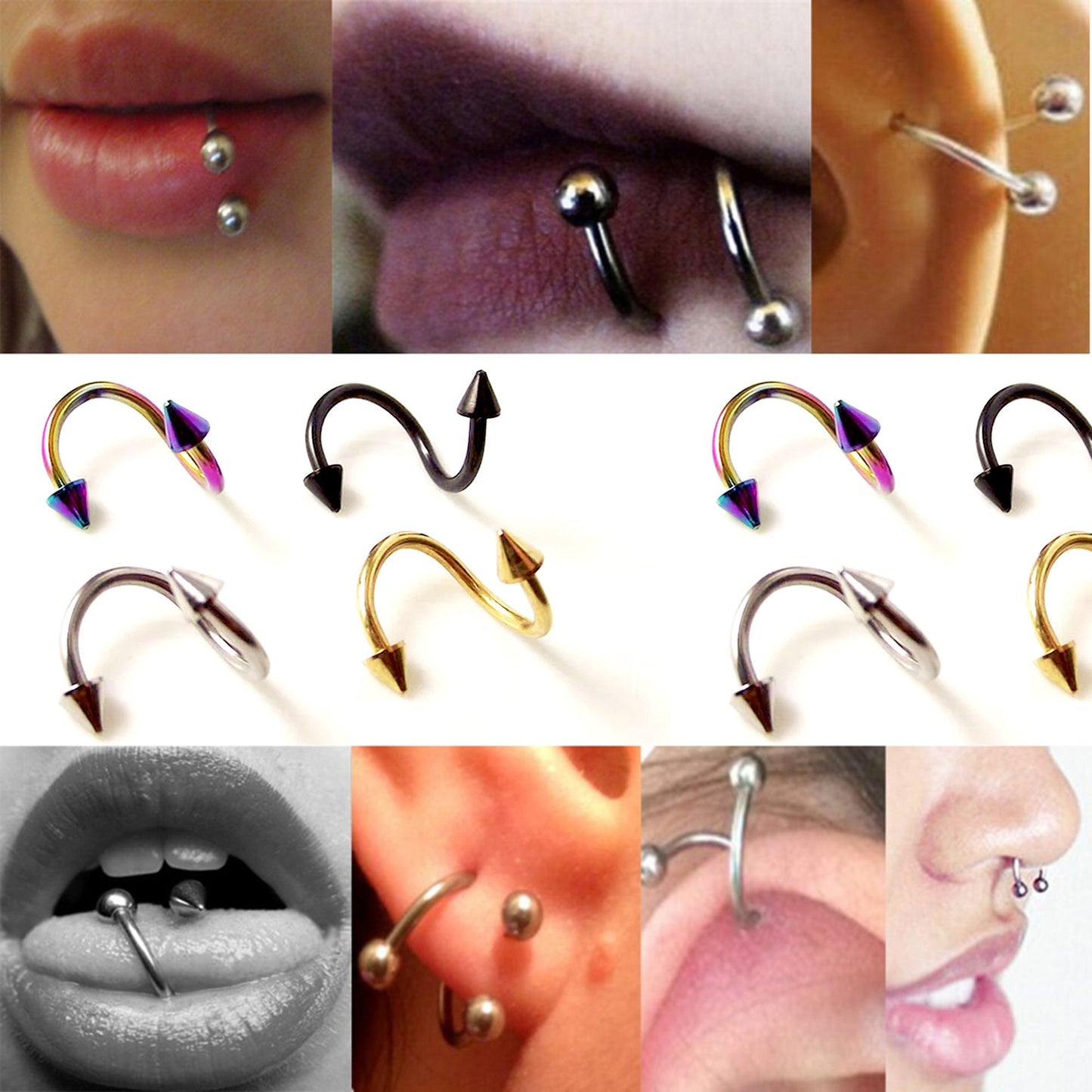 Spike Cone Titanium Spiral Barbell, Eyebrow Piercing, Nipple Piercing – Conch Earrings Body Jewellery – Twisted Barbell