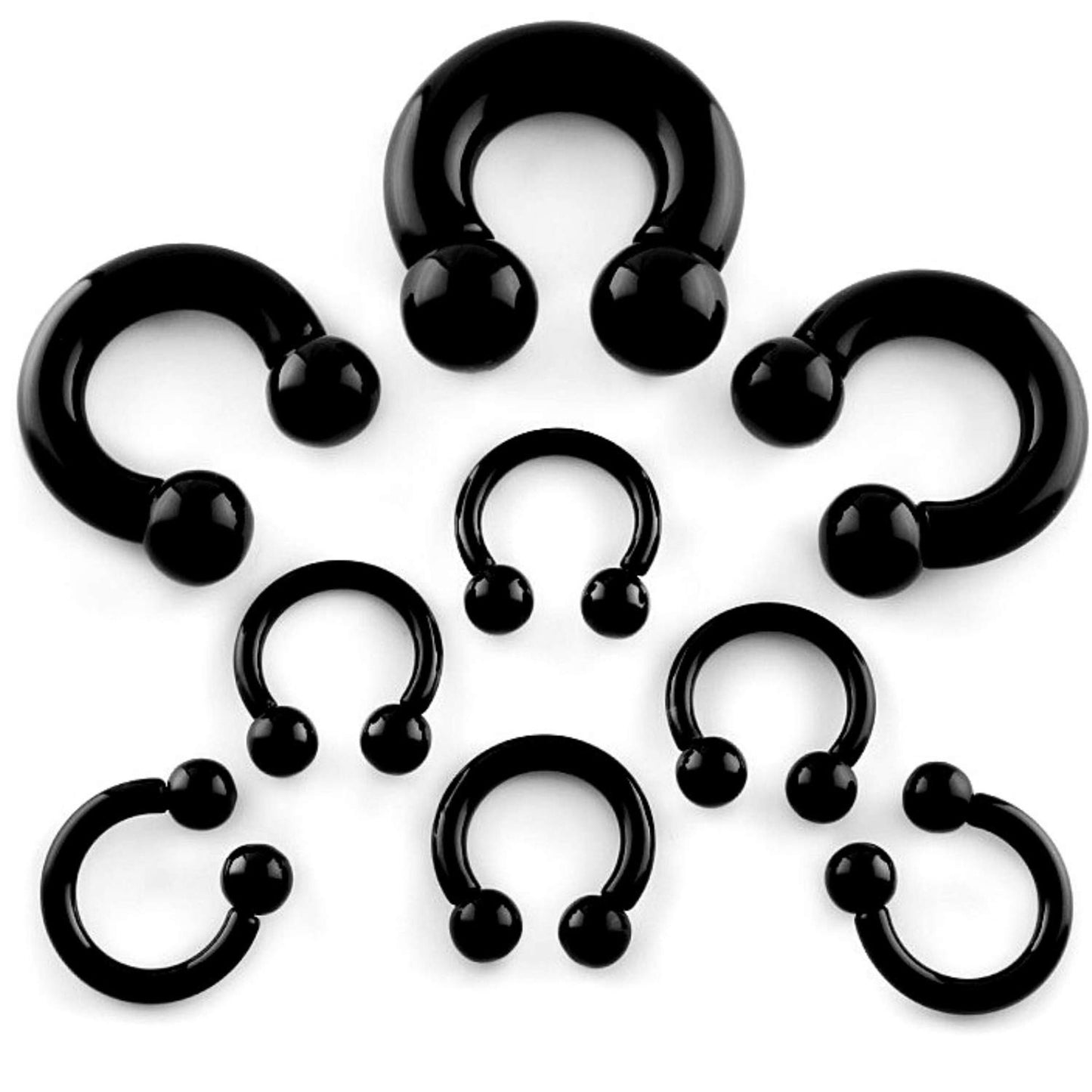 Black Horseshoe Septum Ring, Nose Ring - 2pcs Big Size Horseshoe piercing (CBB) - 10g to 00g size 12mm to 19mm - Internally Threading