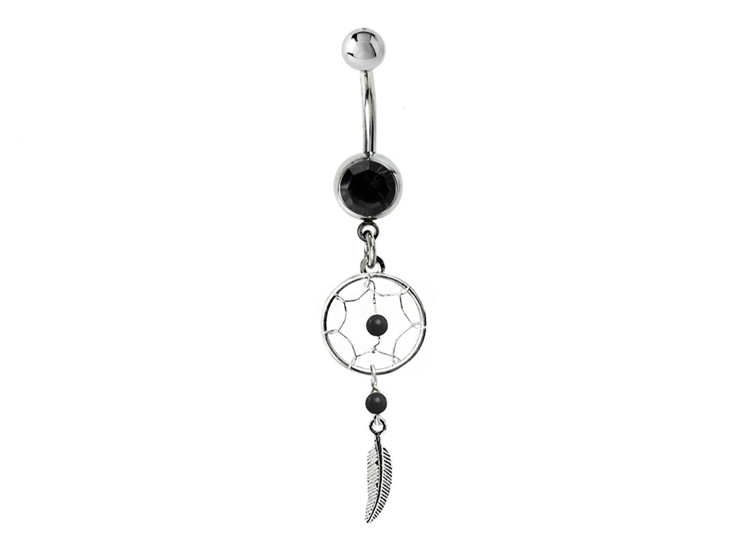 Belly Button Piercing, Navel Ring - Silver Dreamcatcher Jewellery Dangle Belly Bar with Crystal and Genuine Stone Beads- 14g (1.6mm)
