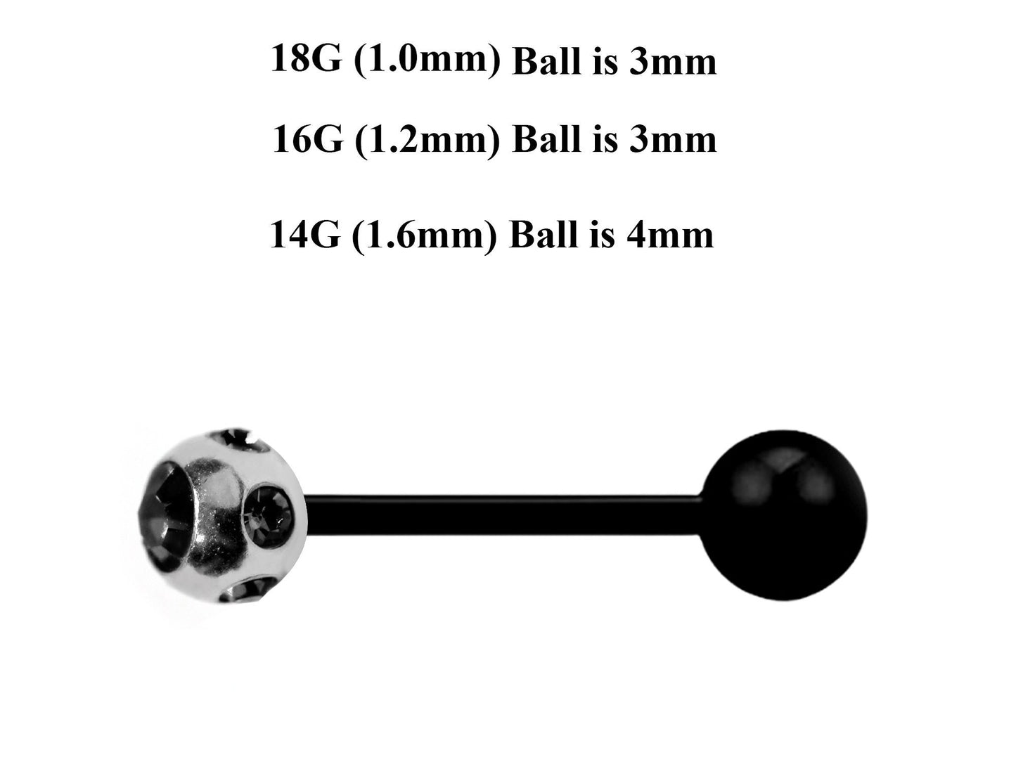 Black Barbell Stud, Industrial Piercing – Custom Barbell Piercing 18g, 16g, 14g Body Jewellery for Nipple, Eyebrow, Tongue Bar and More