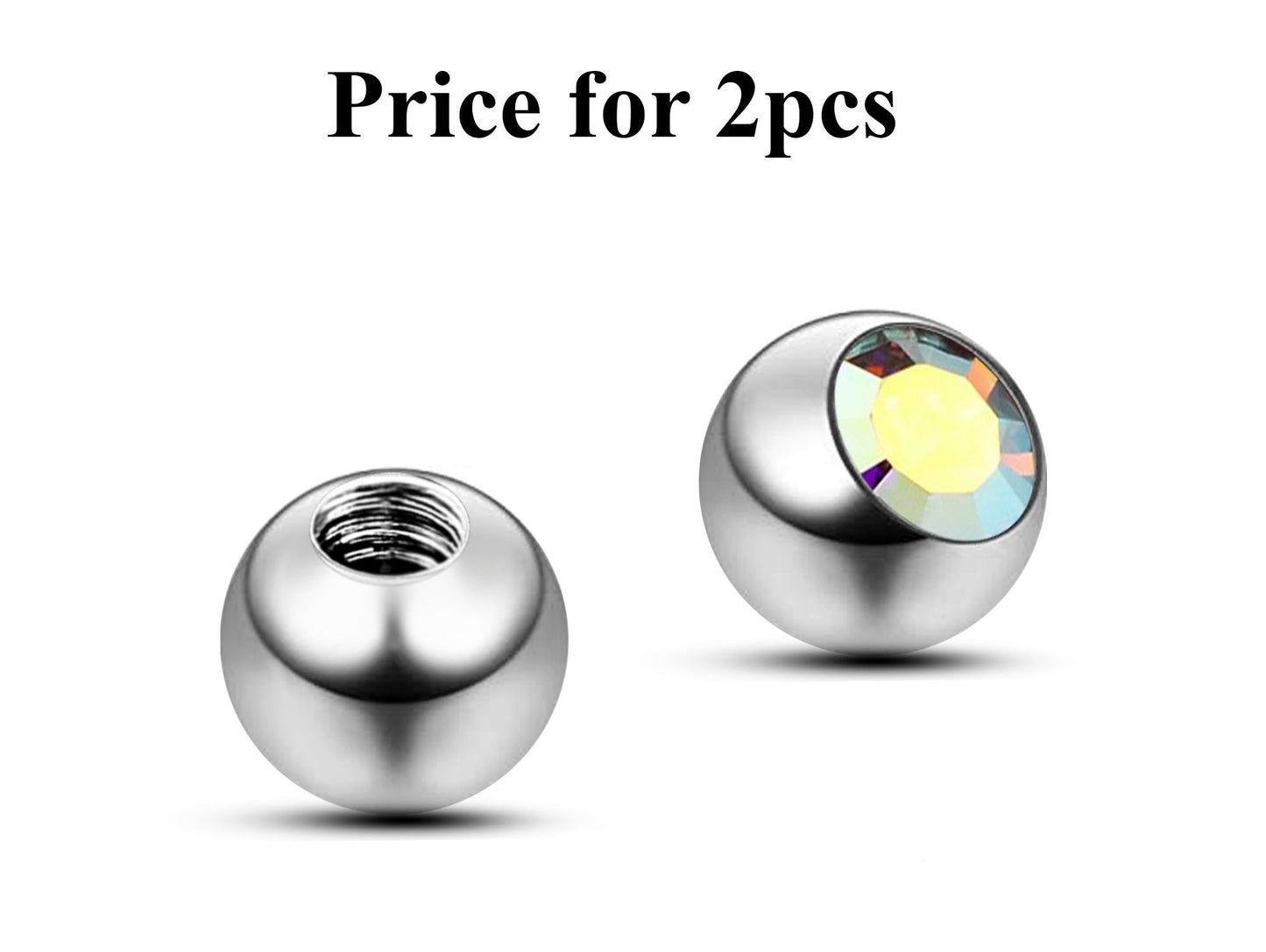 Replacement Piercing Parts, Loose Part – 1 Pair (2pcs) Gem Ball Crystal Attachment for lip labret, Barbell, Septum ring, Curved Barbell